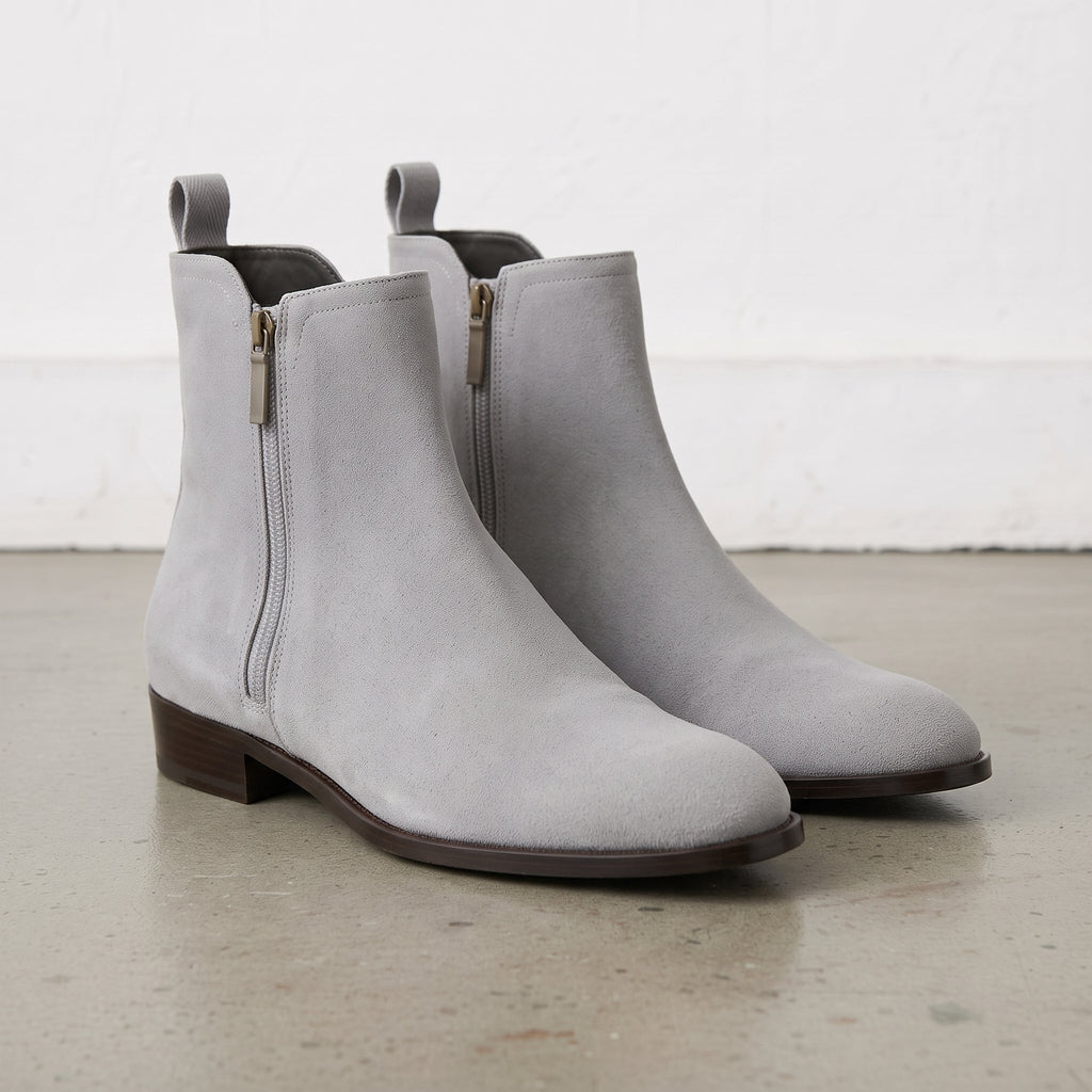 Men's Light Gray Plain-Toe Suede Ankle Boots — Milloway