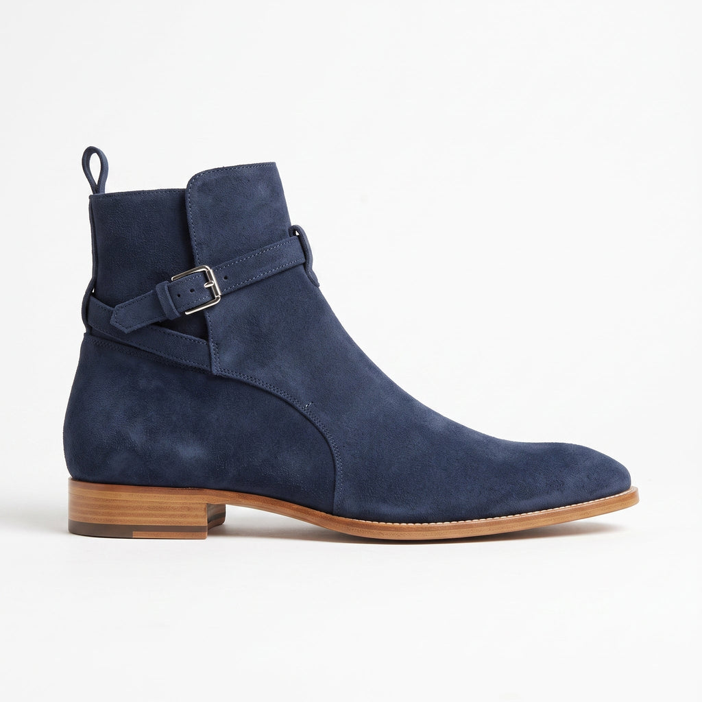 Men's Navy Blue Suede Buckle Ankle Boots — Hampton