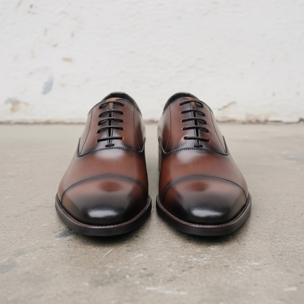 Men's Brown and Black Cap-Toe Leather Oxfords — Heswall