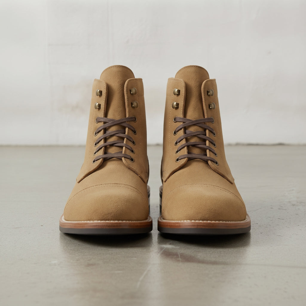 Men's Tan Cap-Toe Suede Ankle Lace-Up Boots — Mexley