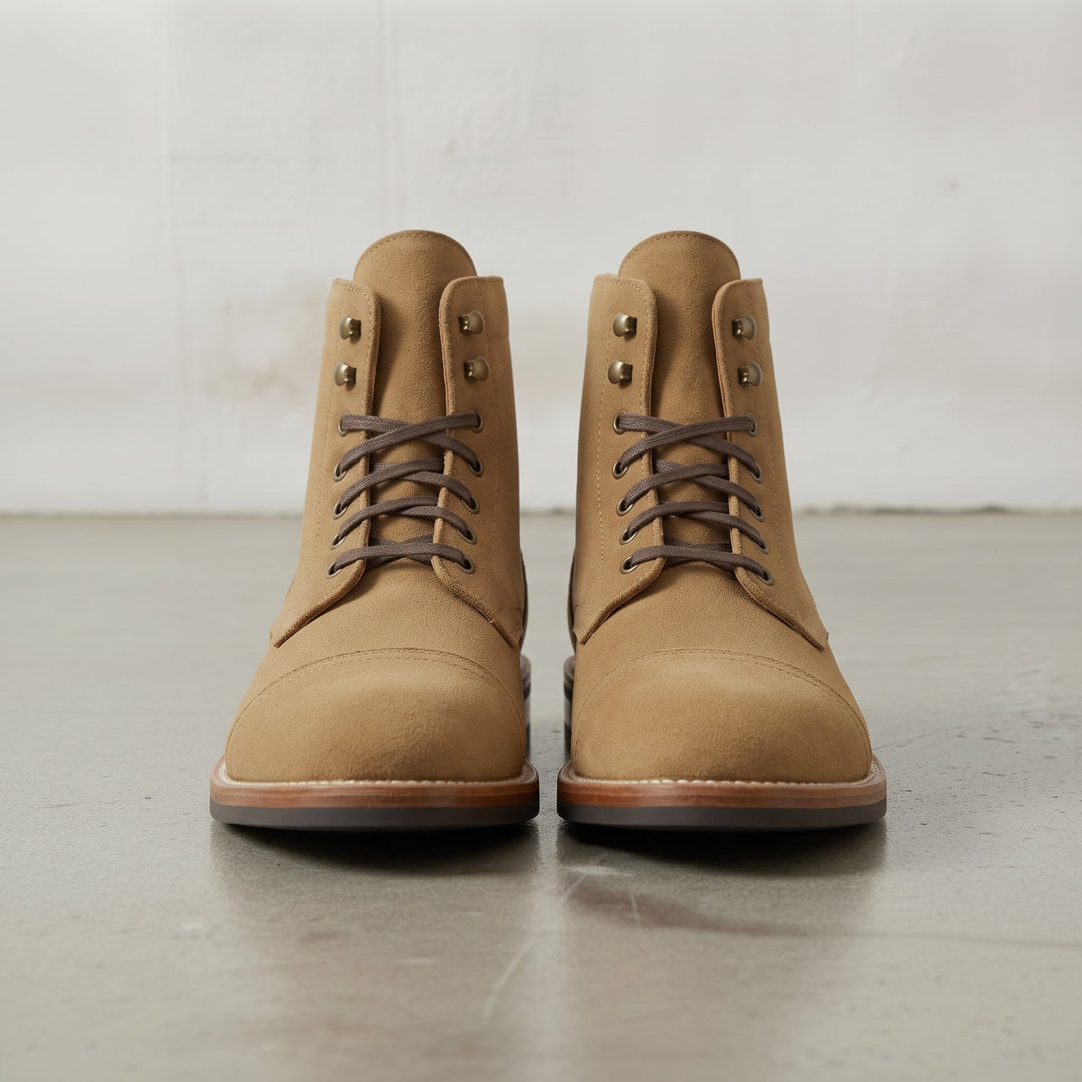 Men's Tan Cap-Toe Suede Ankle Lace-Up Boots — Mexley