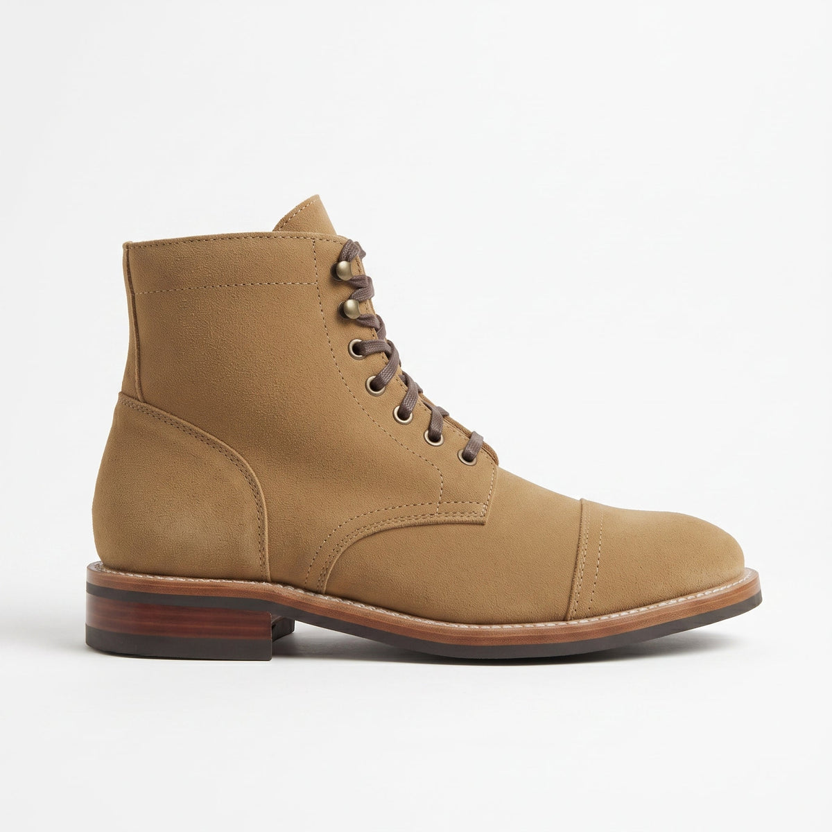 Men's Tan Cap-Toe Suede Ankle Lace-Up Boots — Mexley