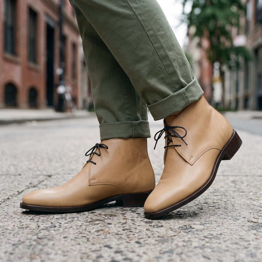 Men's Tan Plain-Toe Leather Chukka Boots — Jornsey