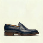 Navy Blue Leather Lucente Penny Loafer Shoes