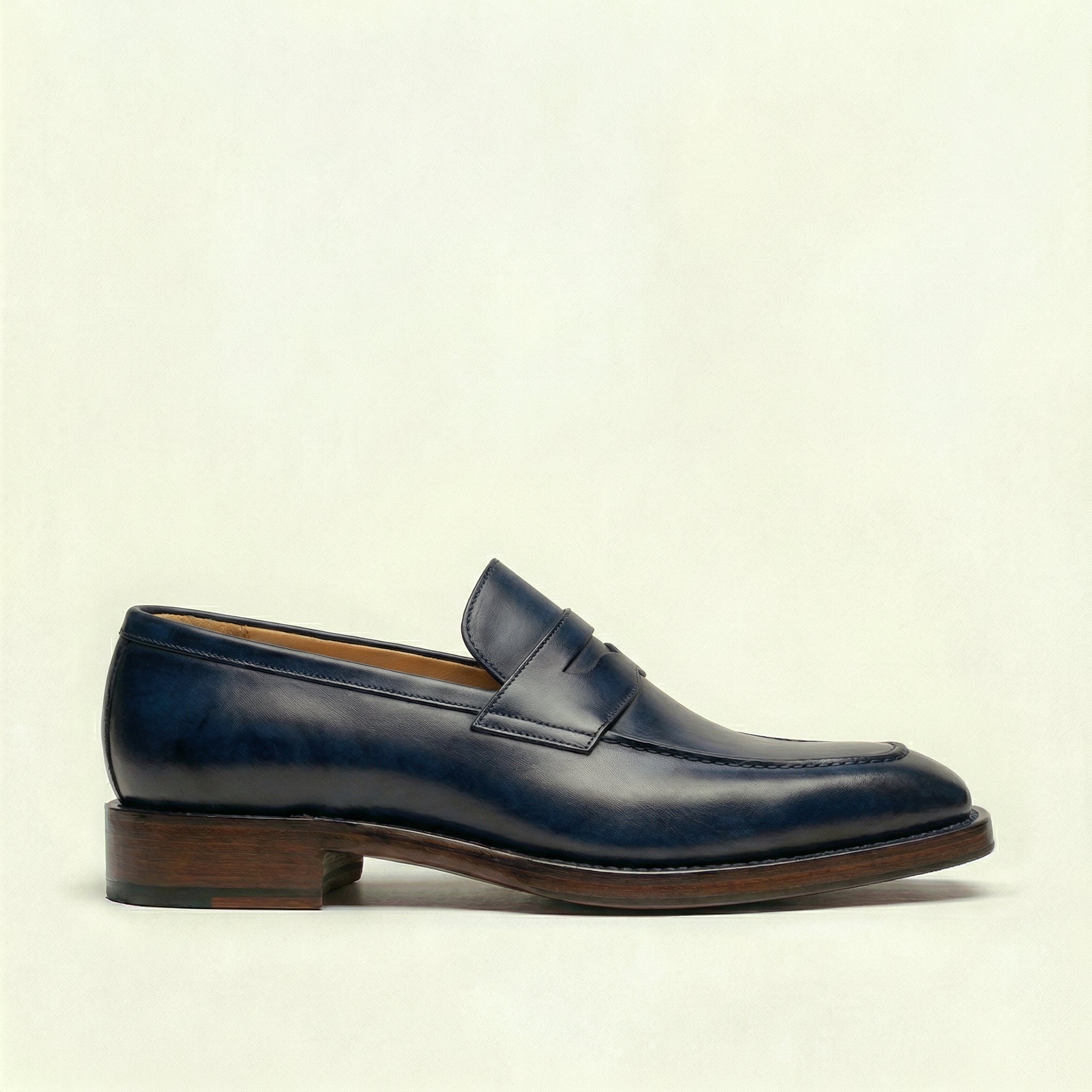 Navy Blue Leather Lucente Penny Loafer Shoes