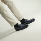 Navy Blue Leather Lucente Penny Loafer Shoes