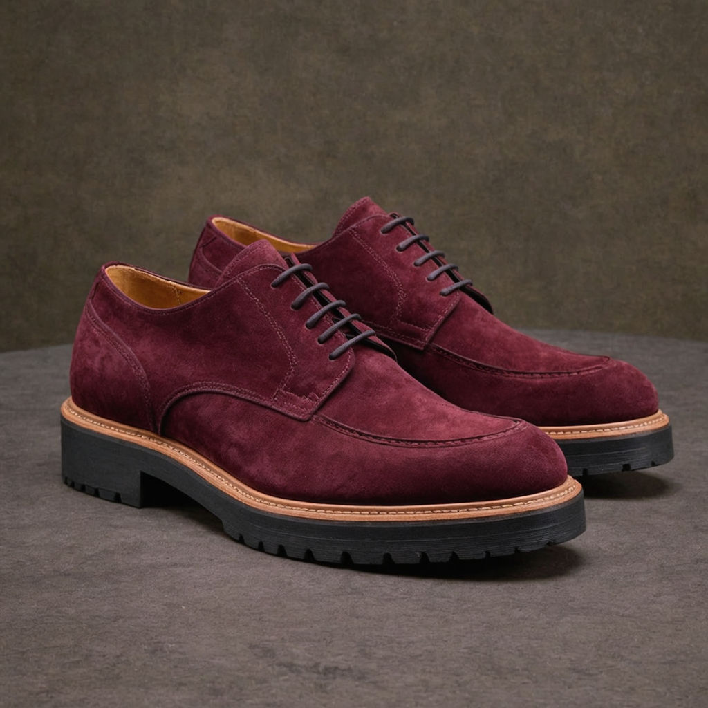 Burgundy Suede Leather Orion Chunky Derby Shoes