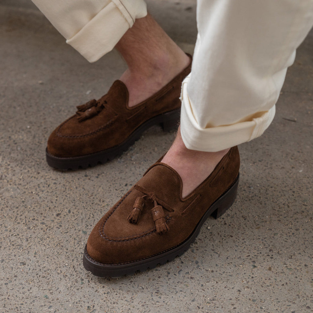 Brown Suede Leather Belize Chunky Tassel Loafers - With Track Soles - AW24  Casual Shoes Collection