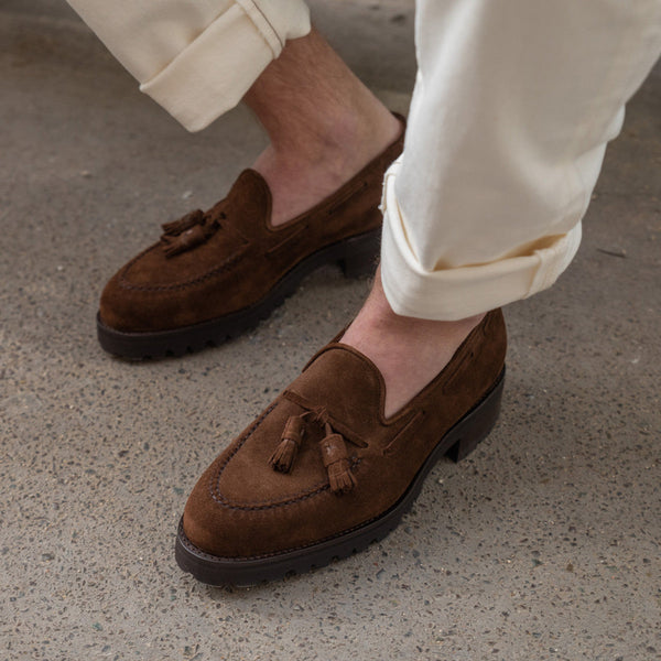 Brown Suede Leather Belize Chunky Tassel Loafers - With Track Soles - AW24  Casual Shoes Collection