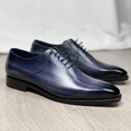 Luxury Edition - Artisian Made Thunder Blue Italian Leather Emmen Whole Cut Oxfords - Formal Shoes